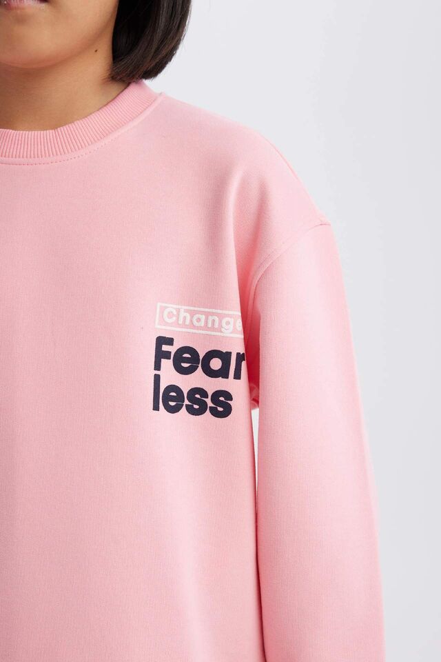 Kız Çocuk Relax Fit Bisiklet Yaka Sırt Baskılı Sweatshirt