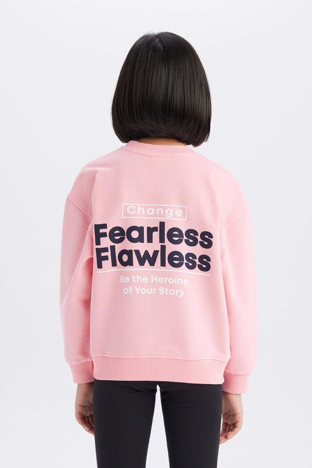 Kız Çocuk Relax Fit Bisiklet Yaka Sırt Baskılı Sweatshirt