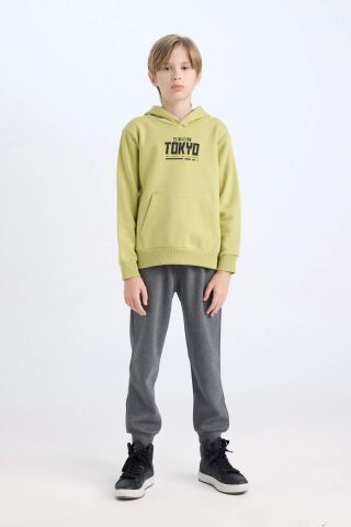 Erkek Çocuk 2'li Takım Baskılı Bisiklet Yaka Kanguru Cepli Sweatshirt Beli Lastikli Jogger Eşofman Altı