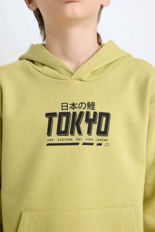 Erkek Çocuk 2'li Takım Baskılı Bisiklet Yaka Kanguru Cepli Sweatshirt Beli Lastikli Jogger Eşofman Altı