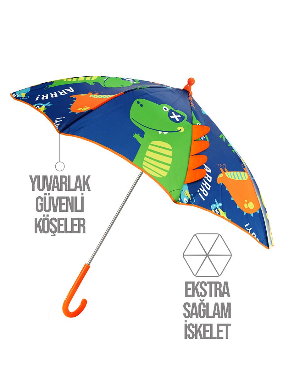 Renkli Dinozorlar Erkek Çocuk Şemsiye Standart - Lacivert
