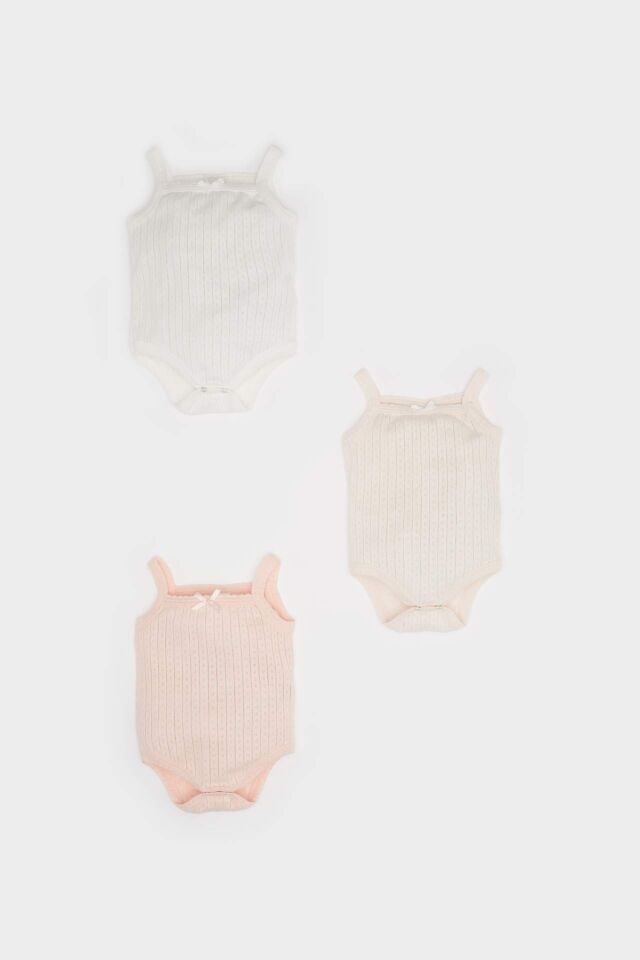 Kız Bebek Yenidoğan Kare Yaka 3'lü Askılı Çıtçıtlı Body