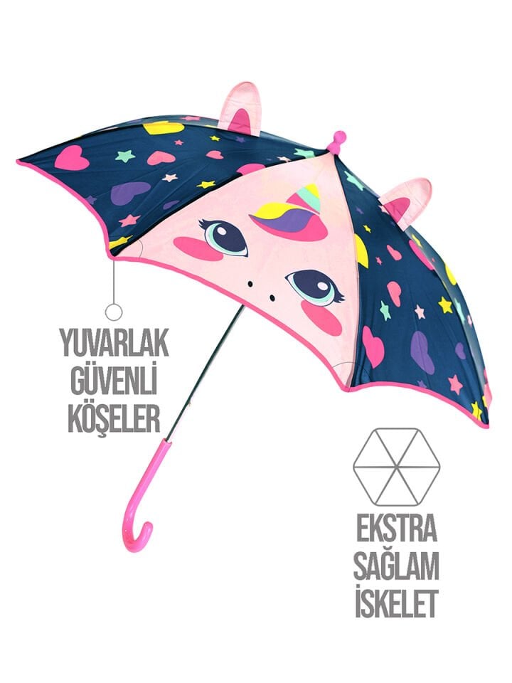 Kalpli Unicorn Kız Çocuk Lacivert Şemsiye