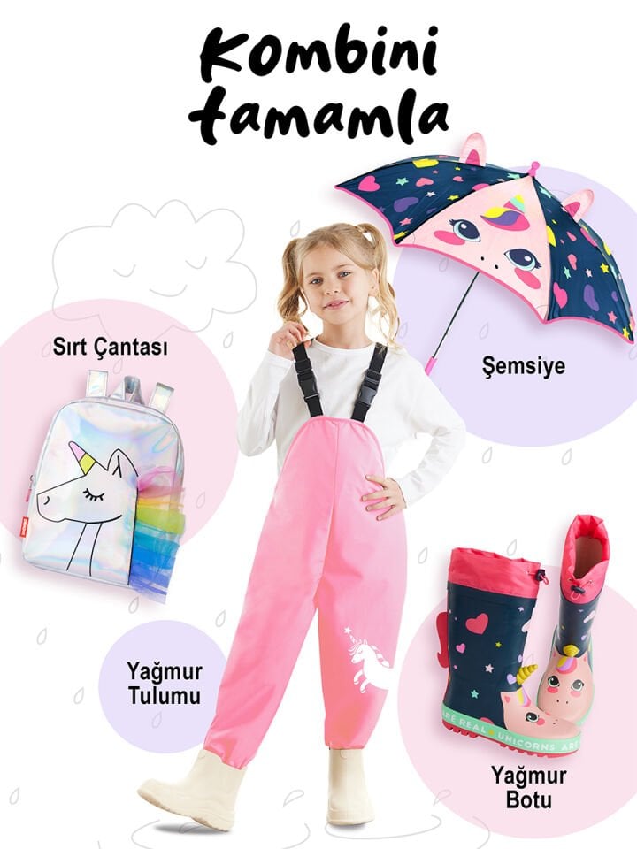 Kalpli Unicorn Kız Çocuk Lacivert Şemsiye