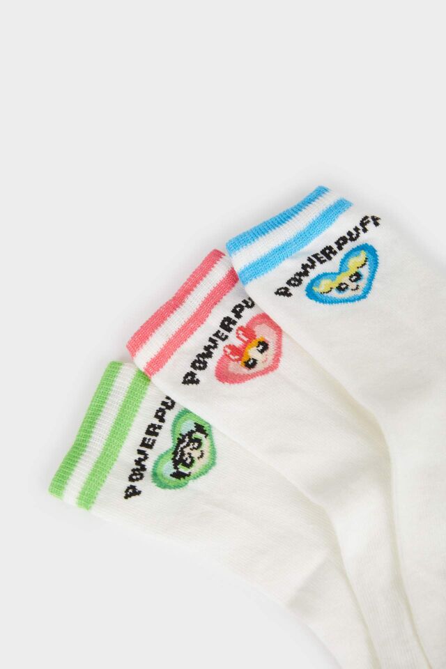 Kız Çocuk PowerPuff Girls 3'lü Pamuklu Uzun Çorap
