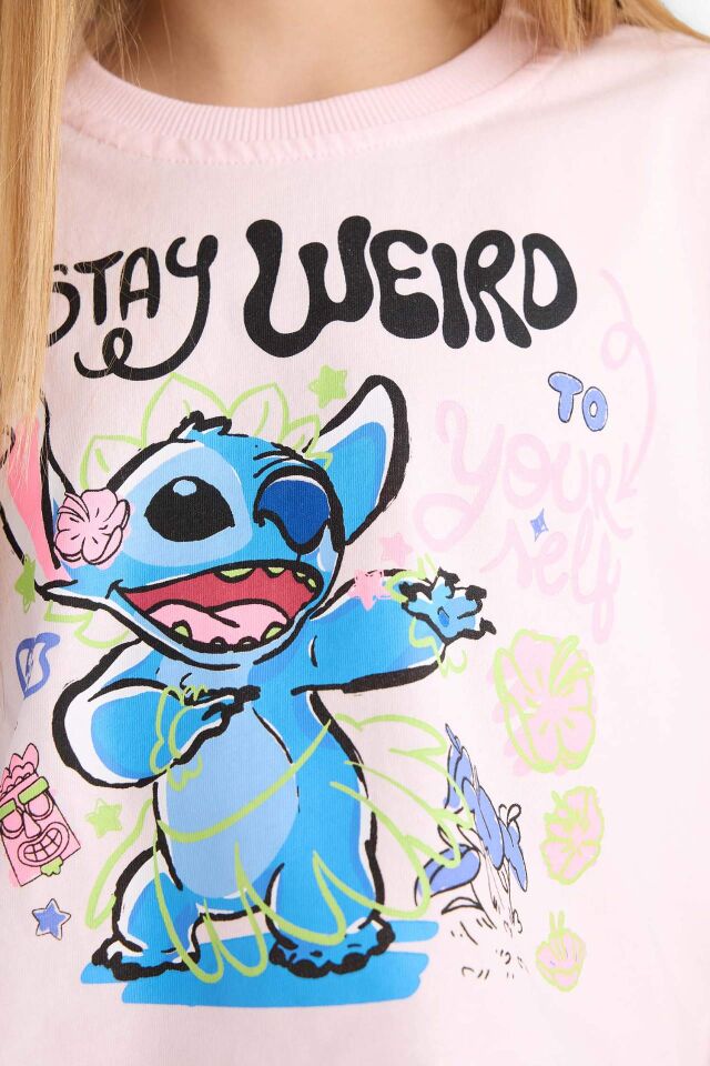 Kız Çocuk Disney Lilo & Stitch Bisiklet Yaka Kısa Kollu Tişört