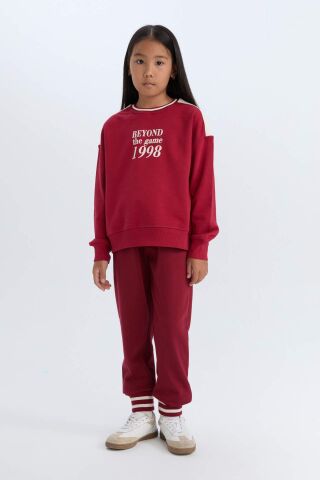 Kız Çocuk Relax Fit Bisiklet Yaka Baskılı İçi Yumuşak Tüylü Sweatshirt
