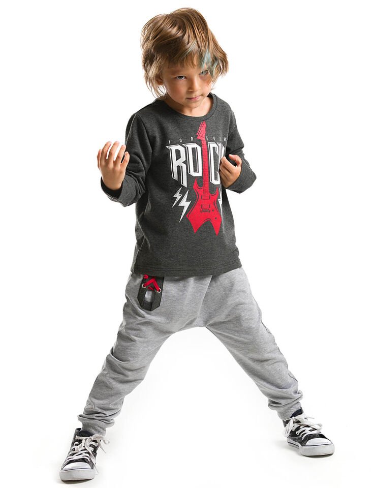 Will Rock U Erkek Çocuk T-shirt Pantolon Takım 6 Y - Füme Gri