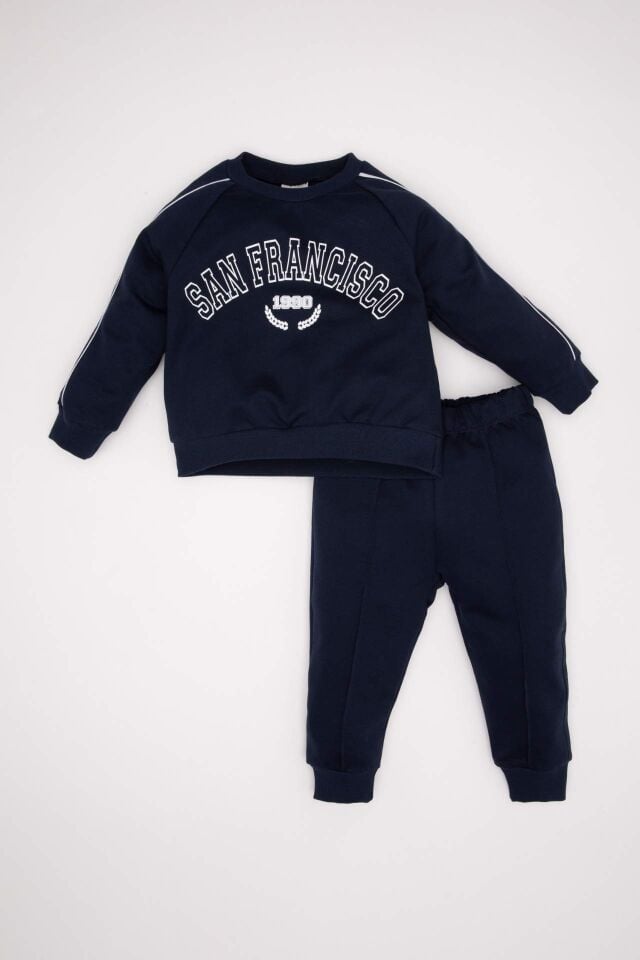 Erkek Bebek 2'li Takım Baskılı Bisiklet Yaka Sweatshirt Beli Lastikli Jogger Eşofman Altı