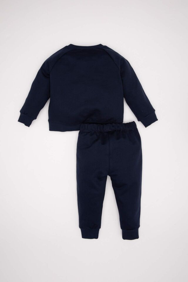 Erkek Bebek 2'li Takım Baskılı Bisiklet Yaka Sweatshirt Beli Lastikli Jogger Eşofman Altı