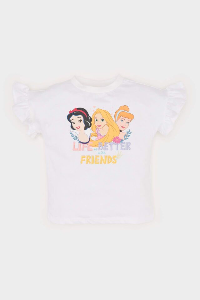Kız Bebek Disney Prenses Bisiklet Yaka Kısa Kollu Tişört