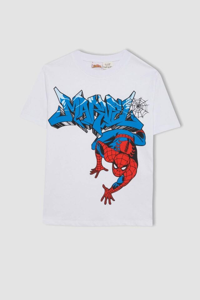 Erkek Çocuk Marvel Spiderman Bisiklet Yaka Kısa Kollu Tişört