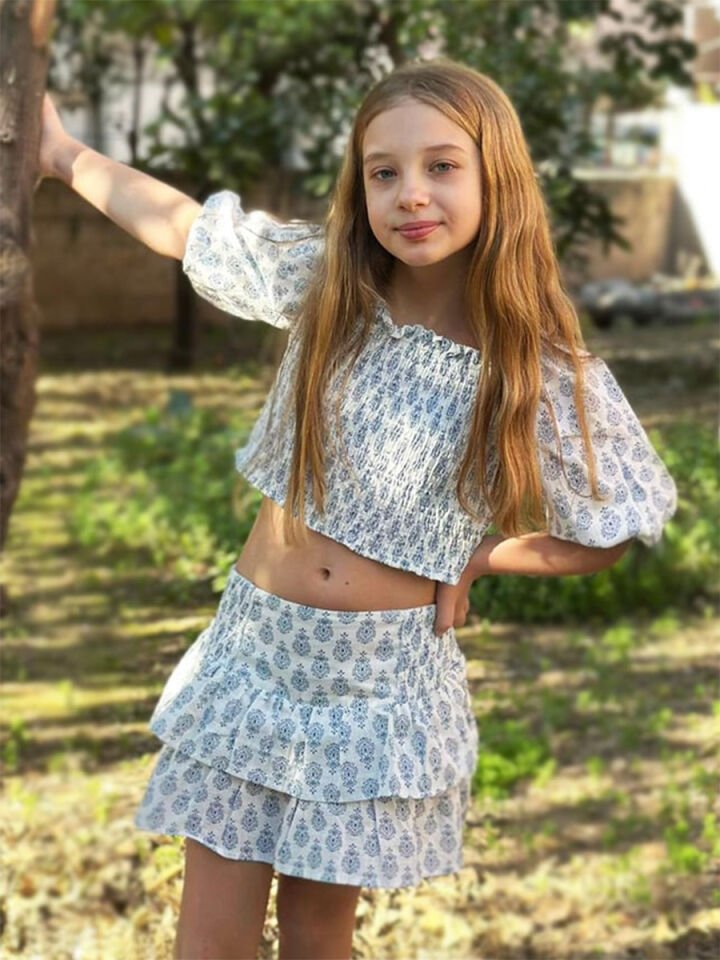 Jodan Morocco Bohem Kız Çocuk Bluz Etek 2li Takım 9-10Y - Mavi