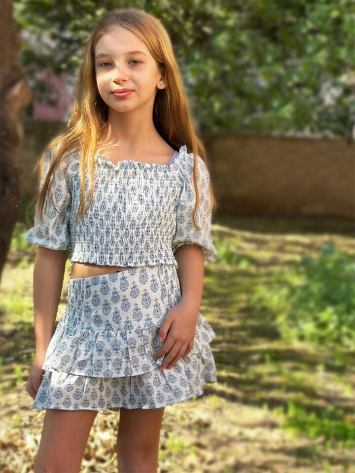 Jodan Morocco Bohem Kız Çocuk Bluz Etek 2li Takım 9-10Y - Mavi