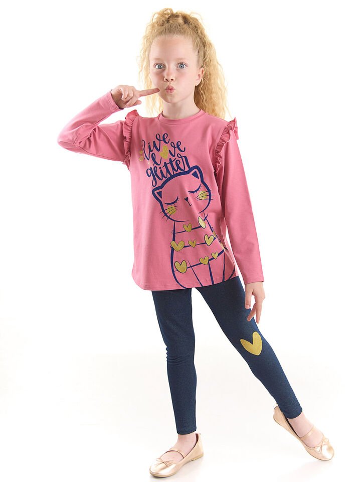 Love Cat Kız Çocuk Tunik Tayt Takım 6 Y - Pembe, Lacivert