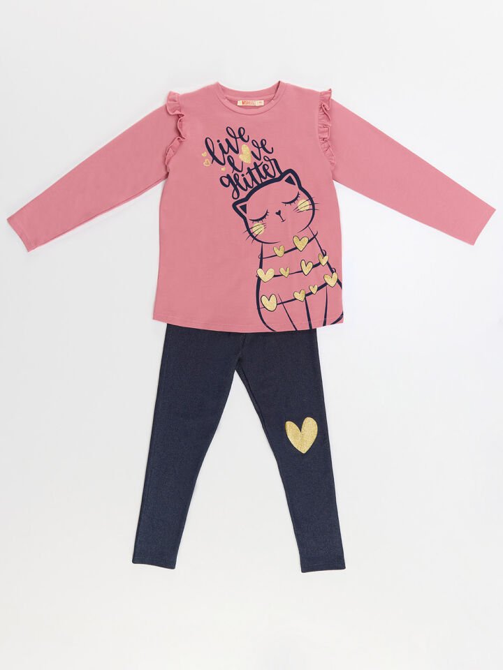 Love Cat Kız Çocuk Tunik Tayt Takım 6 Y - Pembe, Lacivert