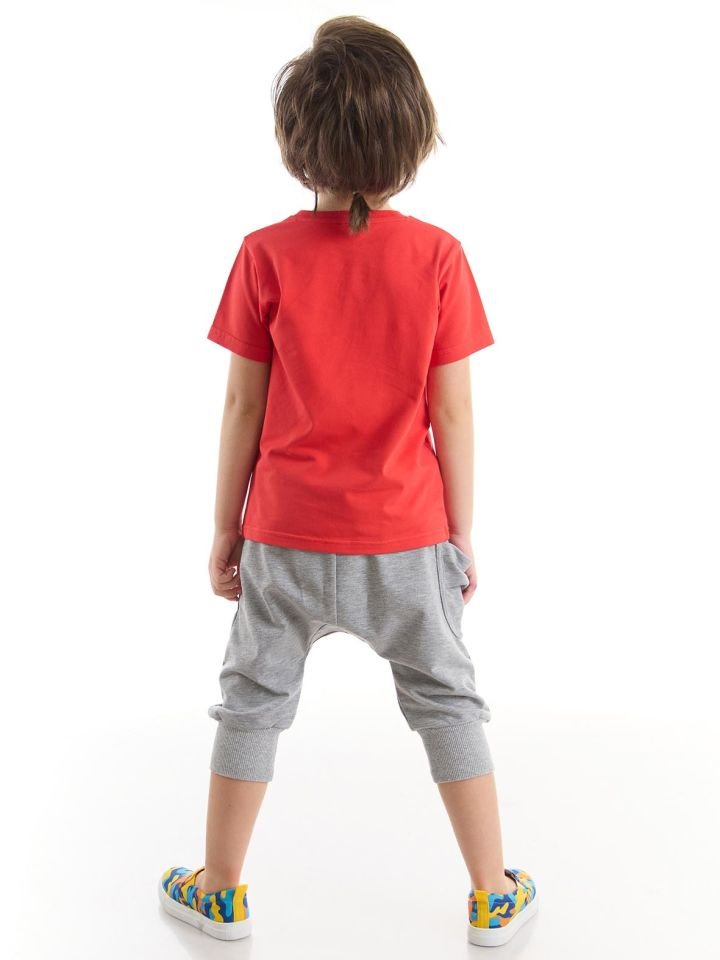 Biraderler Erkek Çocuk T-shirt Kapri Şort Takım 7 Y - Turuncu, Gri