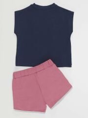 Yıldızlı Kedi Kız T-Shirt Şort Takım 5 Y - Pembe, Lacivert