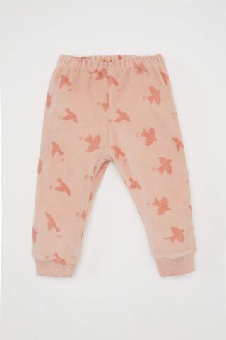 Kız Bebek Pijama Takımı Desenli Bisiklet Yaka Uzun Kollu Velur Üst Beli Lastikli Uzun Alt