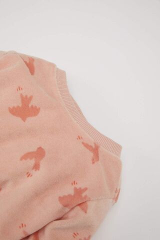 Kız Bebek Pijama Takımı Desenli Bisiklet Yaka Uzun Kollu Velur Üst Beli Lastikli Uzun Alt