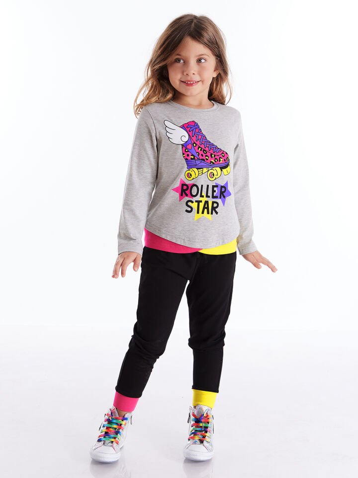 Roller Star Kız Çocuk T-shirt Pantolon Takım 6 Y - Siyah, Gri