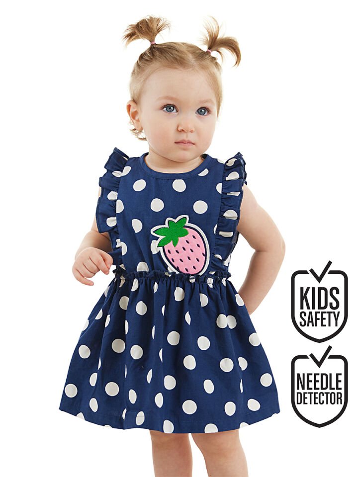 Puanlı Çilek Kız Bebek Poplin Elbise 12-18 M - Lacivert