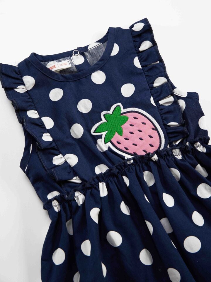 Puanlı Çilek Kız Bebek Poplin Elbise 12-18 M - Lacivert