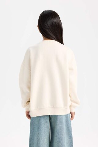 Kız Çocuk Relax Fit Bisiklet Yaka Baskılı Sweatshirt