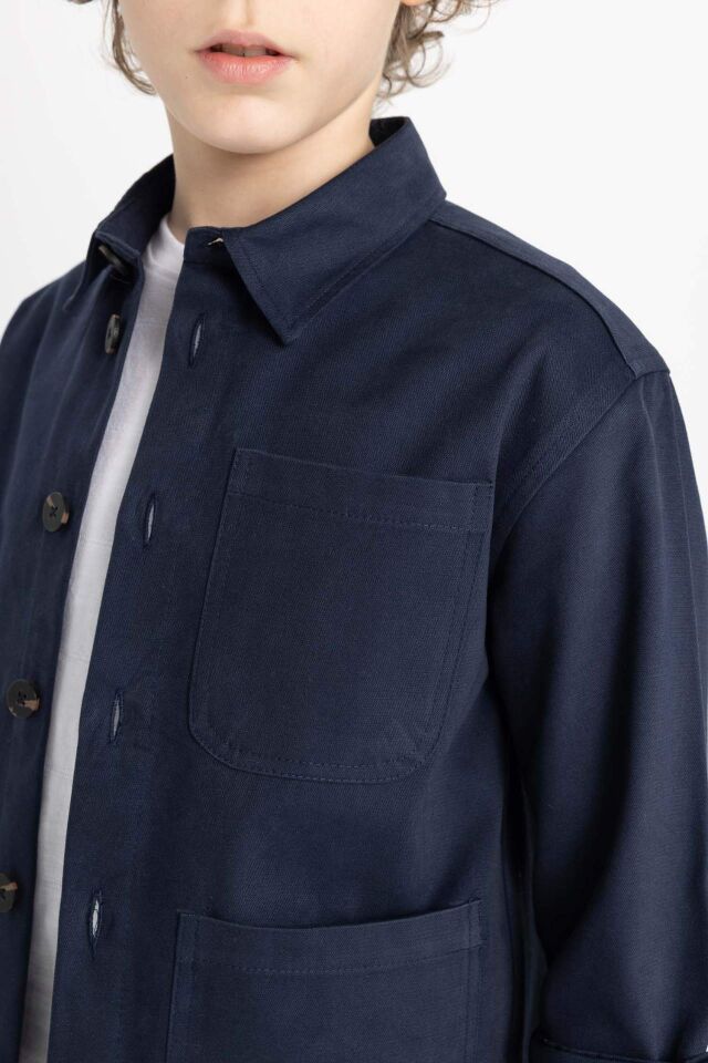 Erkek Çocuk Oversize Geniş Kalıp Polo Yaka Uzun Kollu Gömlek