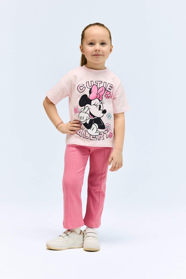 Kız Bebek Disney Mickey & Minnie  2'li Takım Kısa Kollu Tişört Fitilli Kaşkorse Esnek Belli Tayt