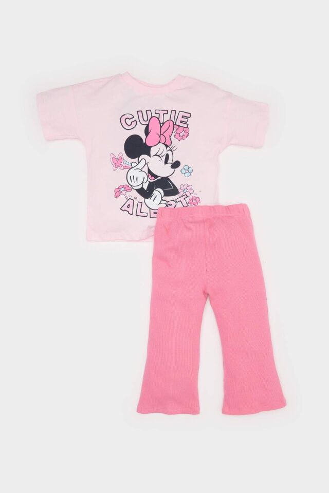 Kız Bebek Disney Mickey & Minnie  2'li Takım Kısa Kollu Tişört Fitilli Kaşkorse Esnek Belli Tayt