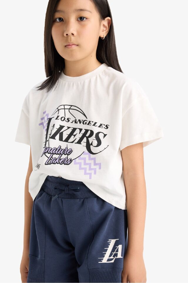 Kız Çocuk NBA Los Angeles Lakers Bisiklet Yaka Kısa Kollu Tişört