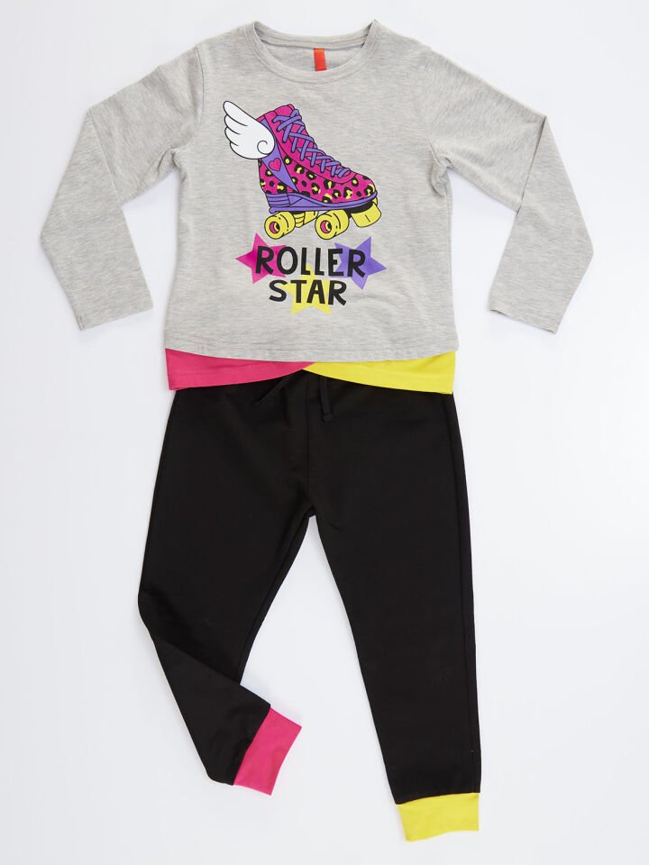Roller Star Kız Çocuk T-shirt Pantolon Takım 8 Y - Siyah, Gri
