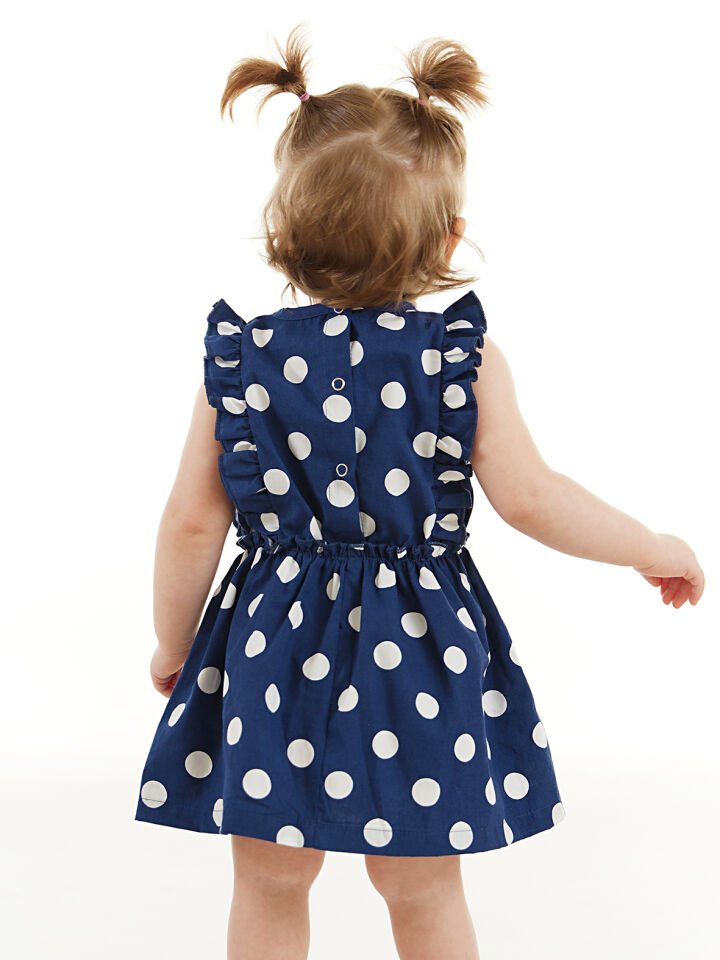 Puanlı Çilek Kız Bebek Poplin Elbise 3-6 M - Lacivert