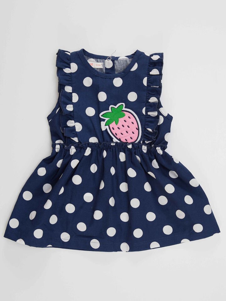 Puanlı Çilek Kız Bebek Poplin Elbise 3-6 M - Lacivert