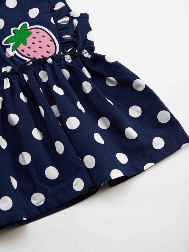 Puanlı Çilek Kız Bebek Poplin Elbise 3-6 M - Lacivert