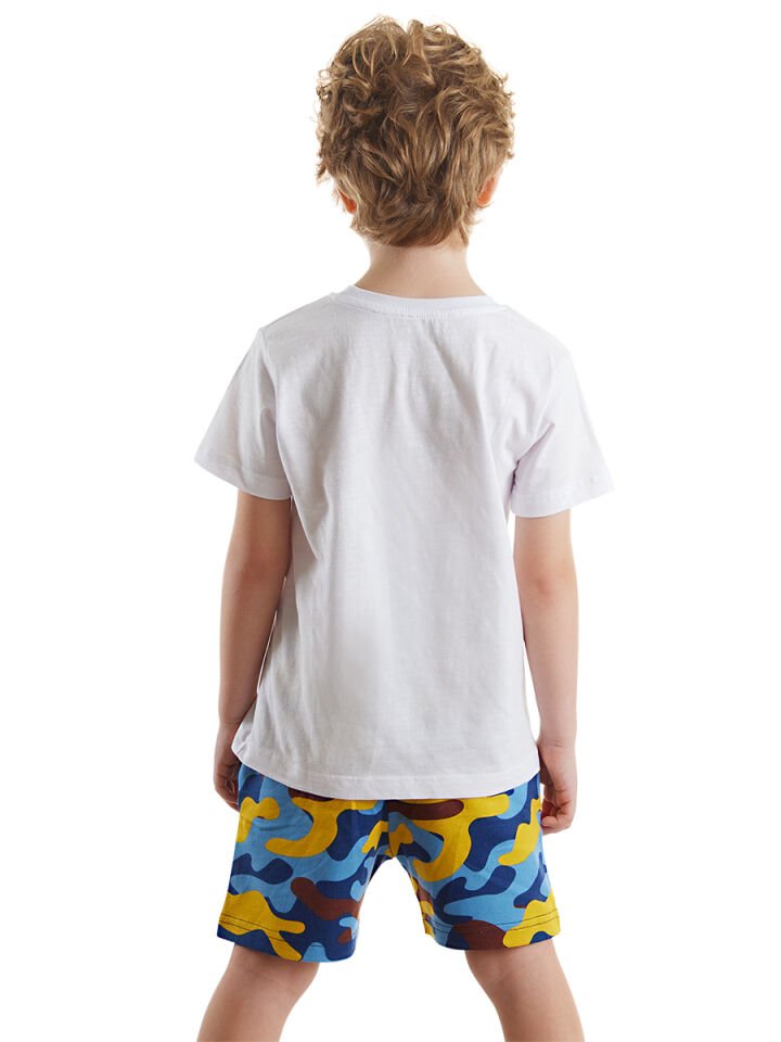 Dino Kazı Erkek Çocuk T-shirt Kamuflaj Şort Takım 6 Y - Beyaz