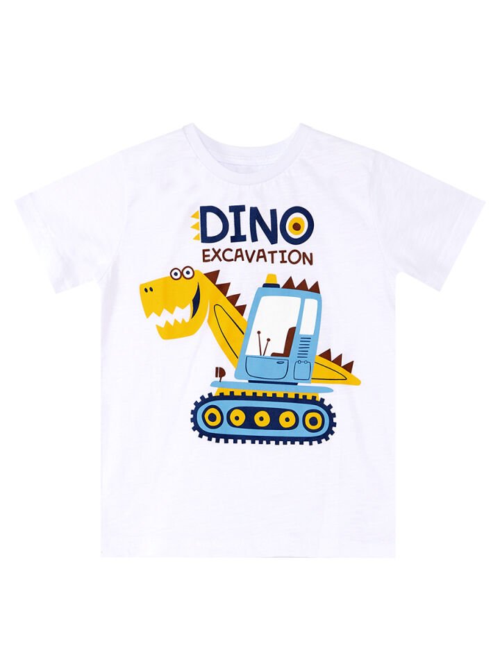 Dino Kazı Erkek Çocuk T-shirt Kamuflaj Şort Takım 7 Y - Beyaz