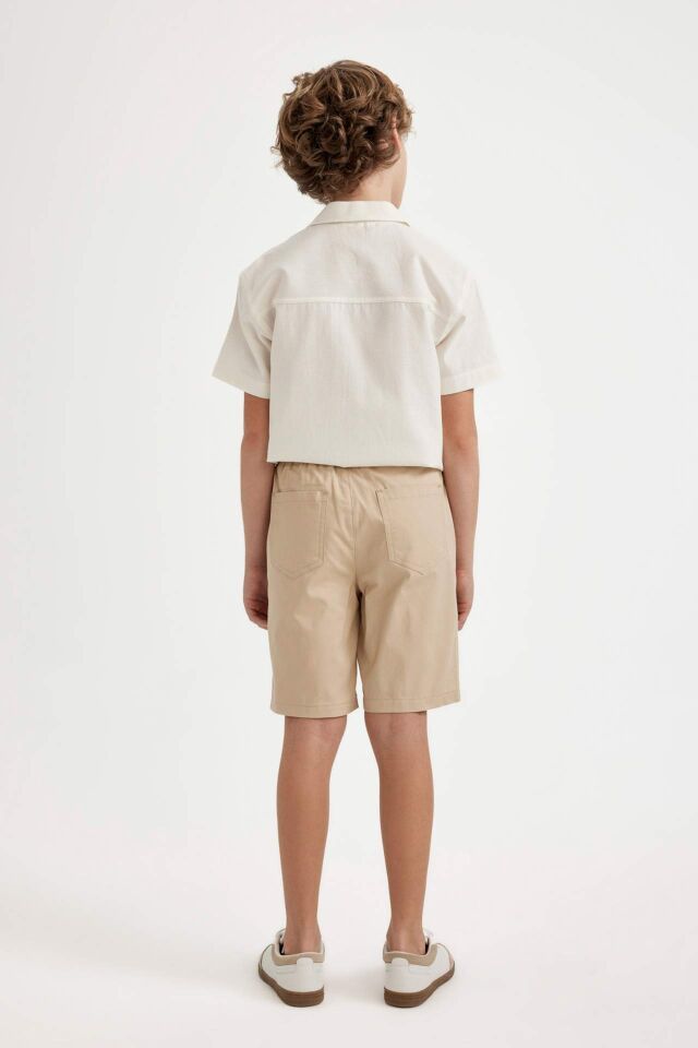 Erkek Çocuk Basic Düz Beli Lastikli Cepli Gabardin Şort