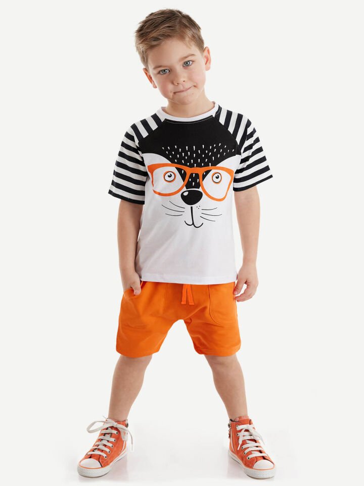 Hipster Erkek Çocuk T-shirt Şort Takım 2 Y - Beyaz, Turuncu