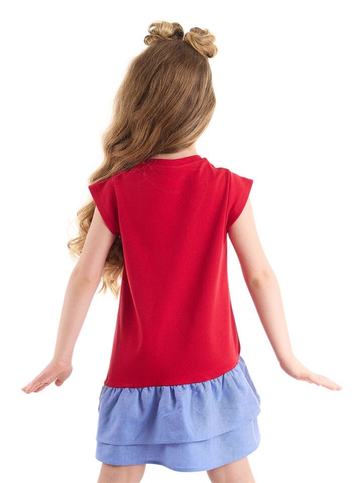 Kedi Fırfırlı Kırmızı Kız Çocuk Elbise