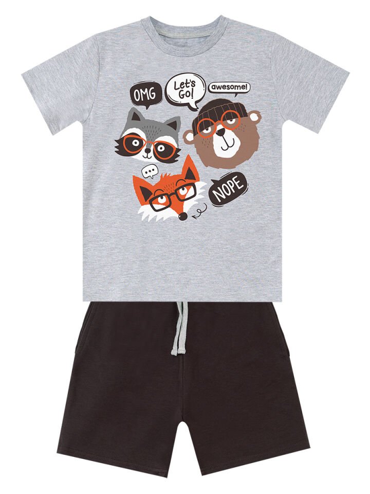 Arkadaşlar Erkek Çocuk T-shirt Şort Takım 3 Y - Gri, Kahverengi
