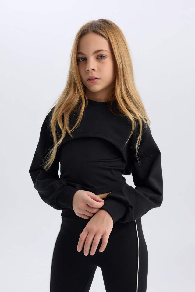 Kız Çocuk Relax Fit Bisiklet Yaka Sweatshirt
