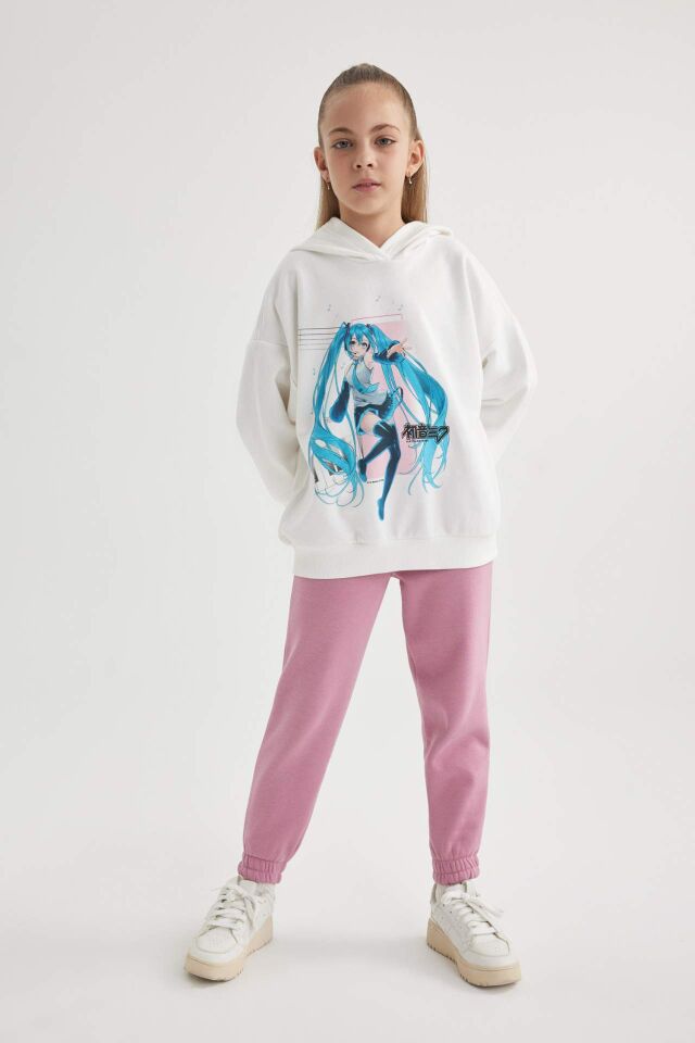 Kız Çocuk Hatsune Miku Oversize Geniş Kalıp Kapüşonlu Sweatshirt