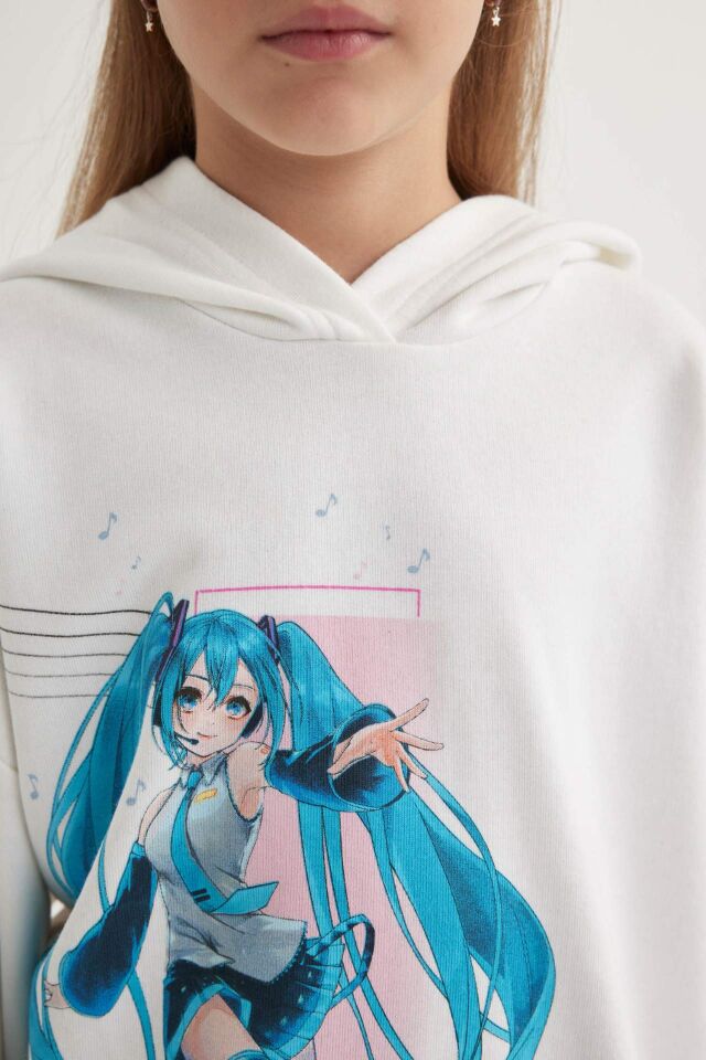 Kız Çocuk Hatsune Miku Oversize Geniş Kalıp Kapüşonlu Sweatshirt