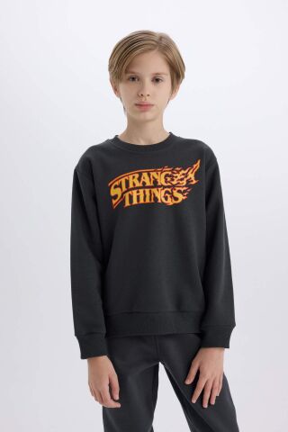 Erkek Çocuk Stranger Things Bisiklet Yaka Kalın Sweatshirt