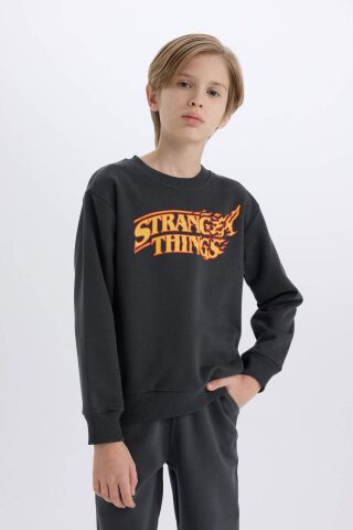 Erkek Çocuk Stranger Things Bisiklet Yaka Kalın Sweatshirt