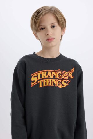 Erkek Çocuk Stranger Things Bisiklet Yaka Kalın Sweatshirt