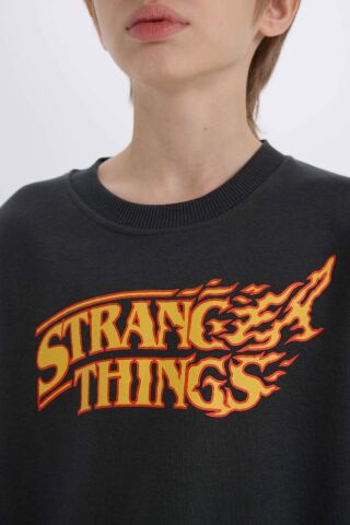 Erkek Çocuk Stranger Things Bisiklet Yaka Kalın Sweatshirt