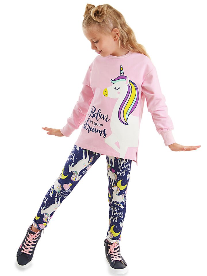 Unicorn Kız Çocuk Sweatshirt Tayt Takım 10 Y - Pembe, Lacivert